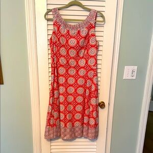 Lovely Deep Coral Patterned Sleeveless Dress